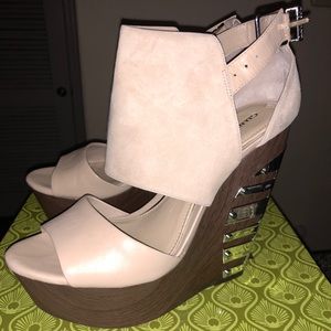 Nude Gianni Bini wedge sandal.